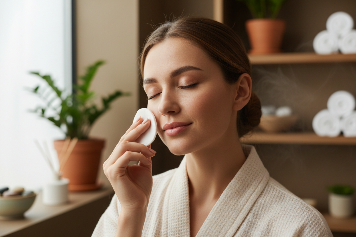 luxury lady with cotton pad on the face