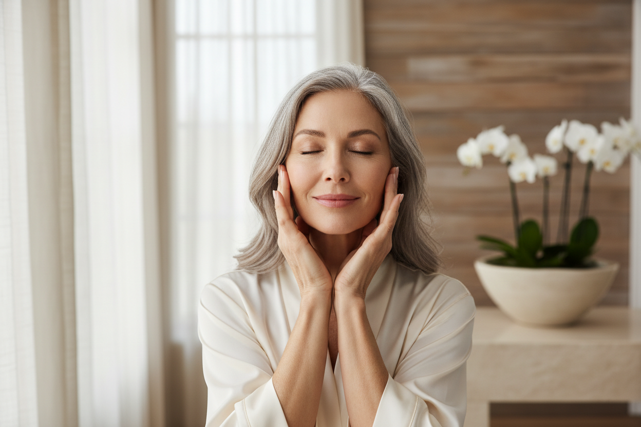 Hand holding Vitamin C Ferulic Acid Serum bottle - Leslie Morand clean beauty skincare