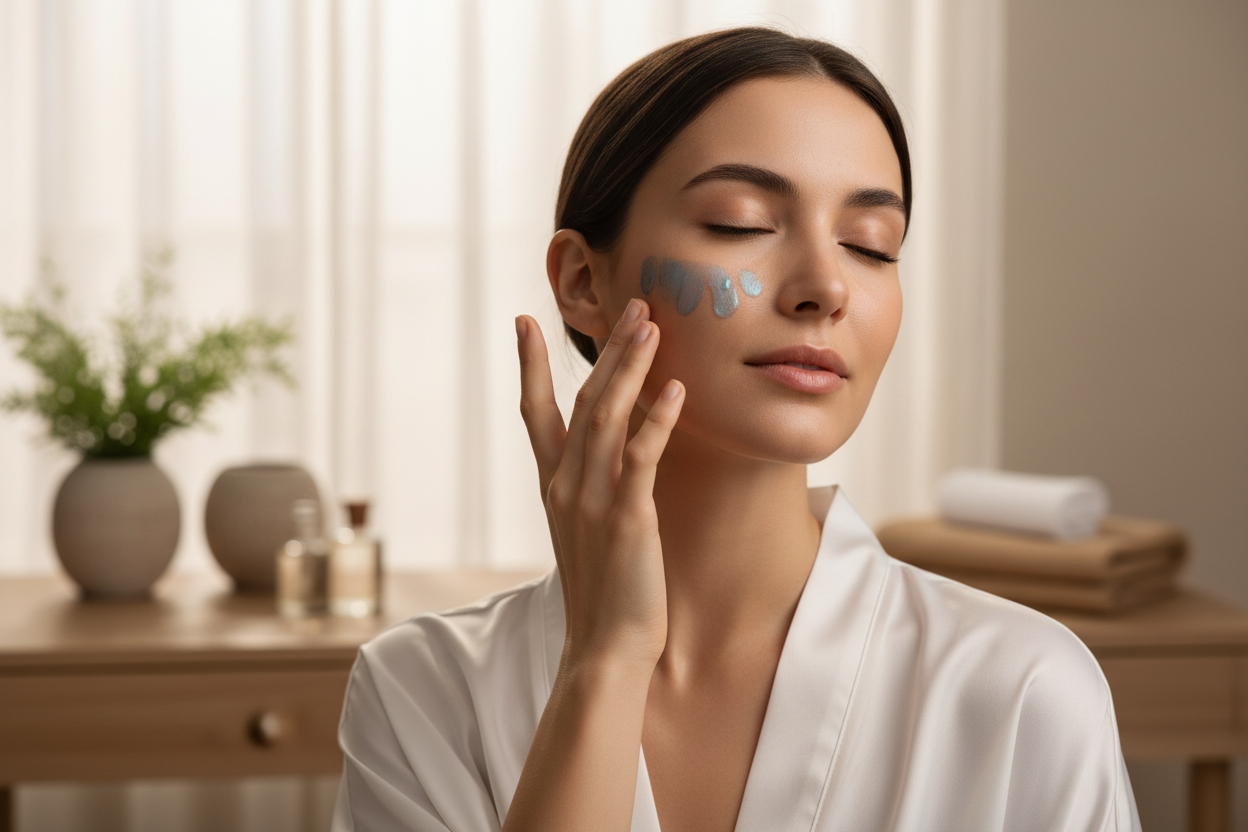 luxury women putting on blue oil 