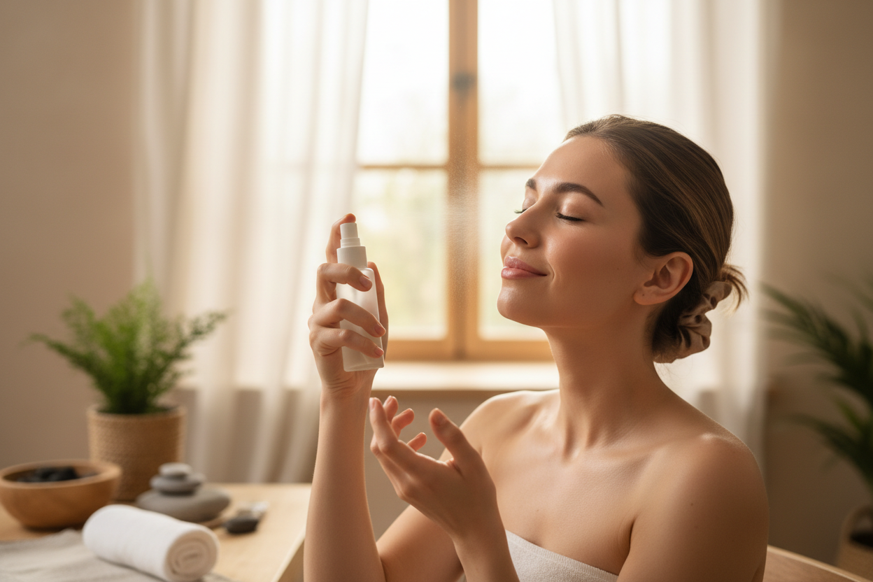 women using spray toner 