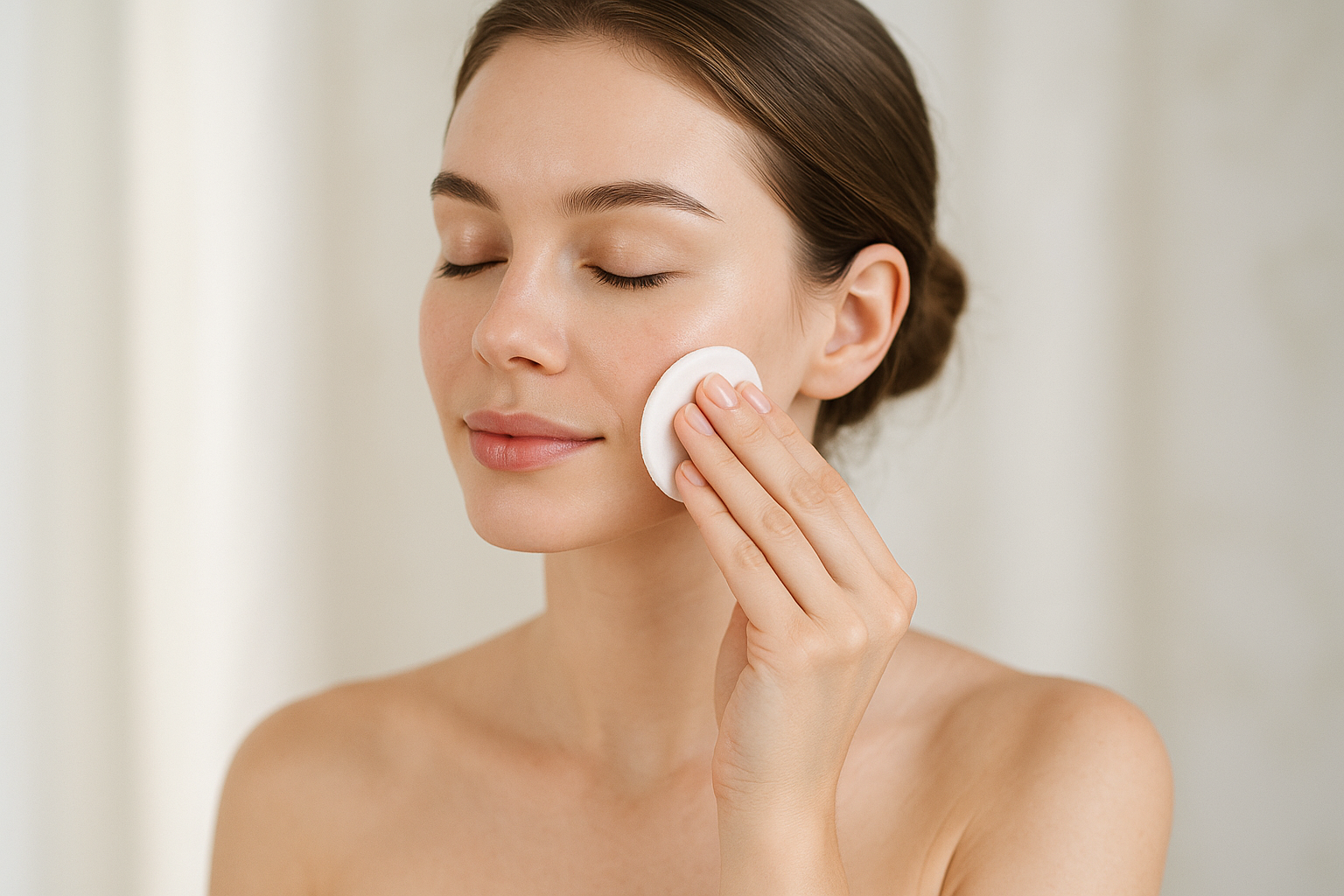 women wiping face with a peel pad 